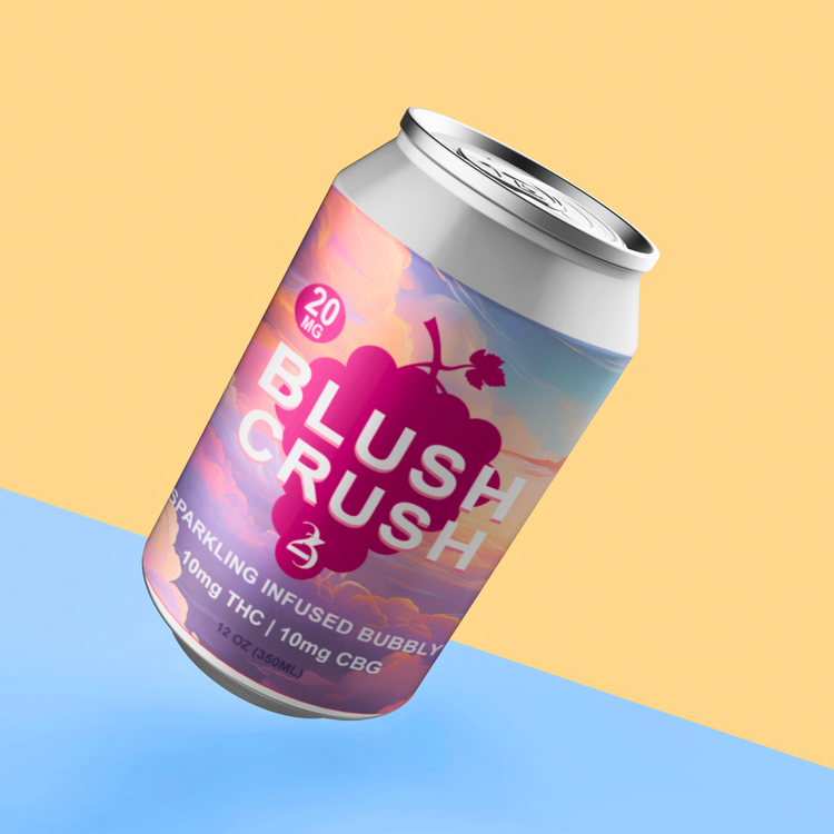Can of BLUSH CRUSH on a multicolor background.