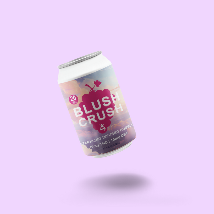 Can of BLUSH CRUSH on a purple background.