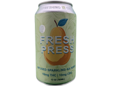 Can of Fresh Press sparkling pear cider with a pear graphic on a white background