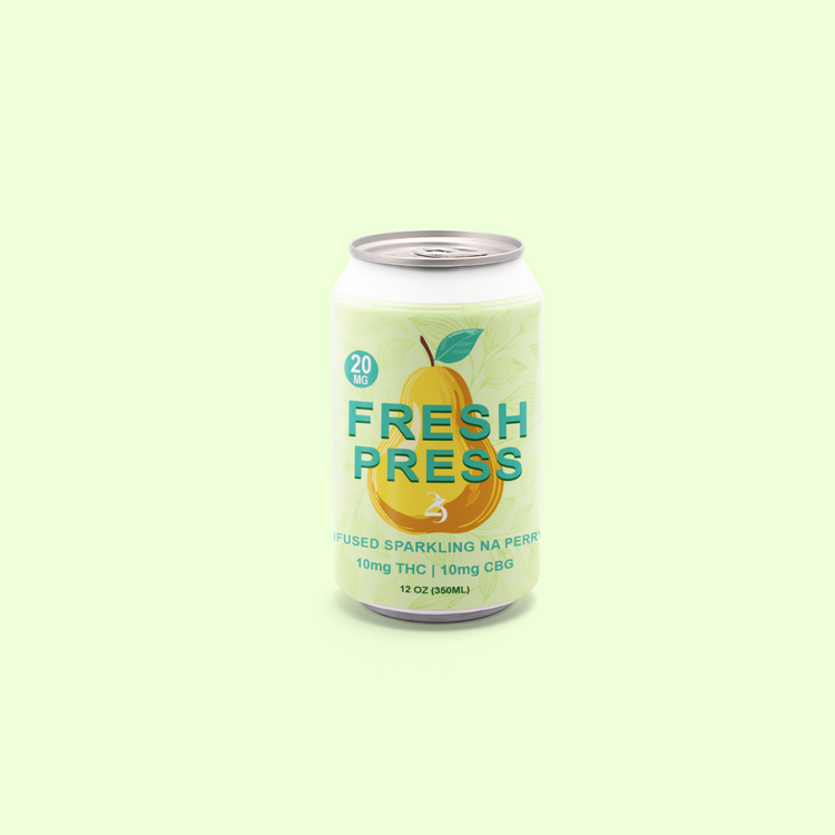 Can of FRESH PRESS on a green background.