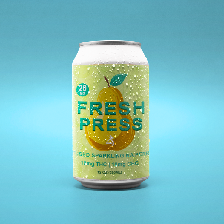 A can of FRESH PRESS on a blue background.