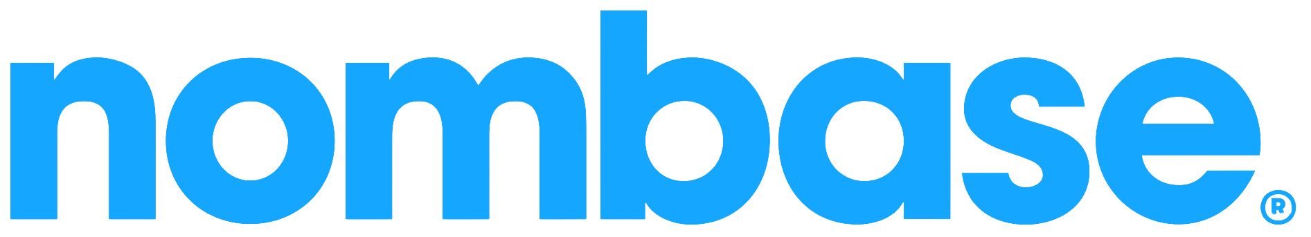 Blue 'nombase' logo on a white background