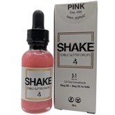 Bottle of pink Cosmo 'SHAKE' edible THC infused glitter drops with packaging on a white background