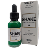 Green Emerald SHAKE edible THC infused glitter drops bottle with packaging on a white background