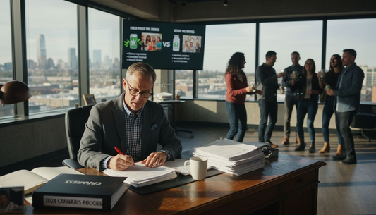 Compliance officer reviews cannabis policy paperwork