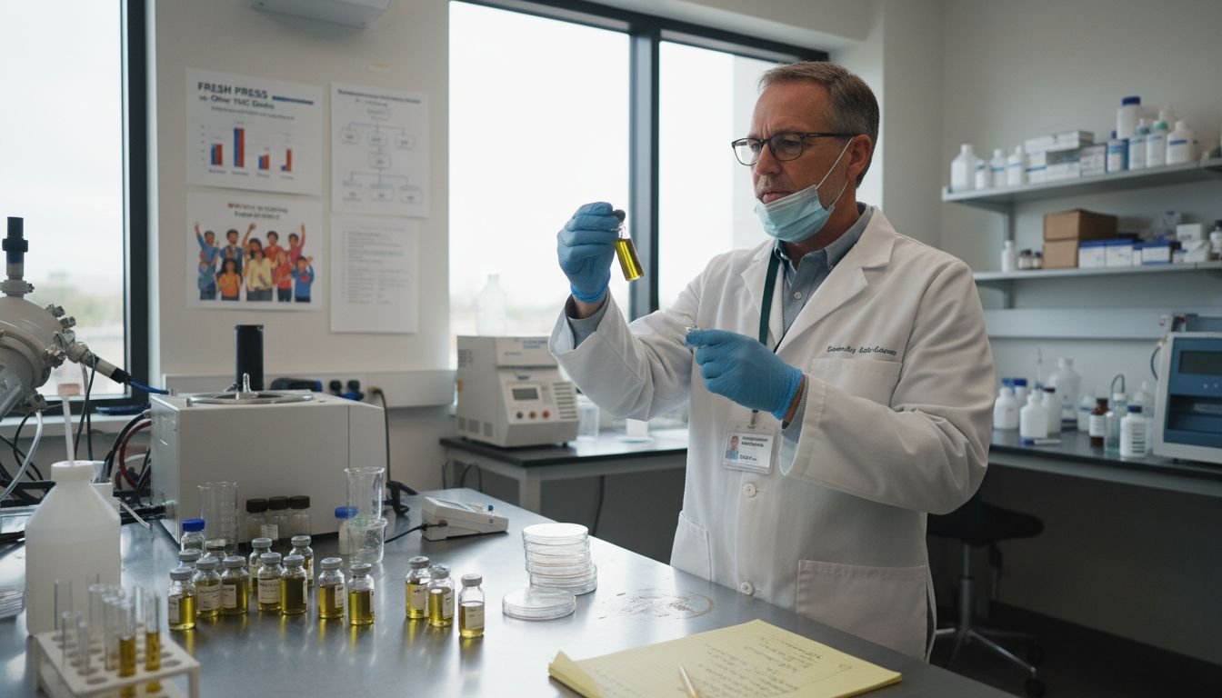 Cannabis lab technician inspecting product samples