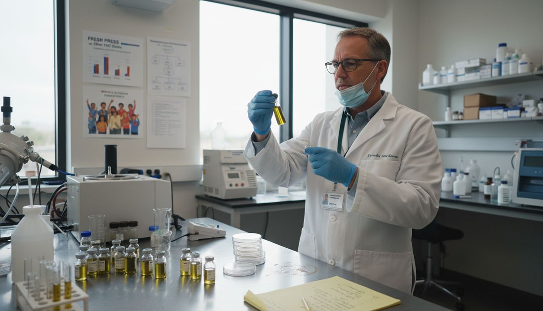 Cannabis lab technician inspecting product samples