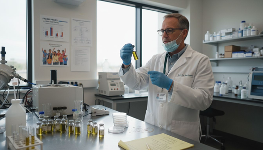 Cannabis lab technician inspecting product samples