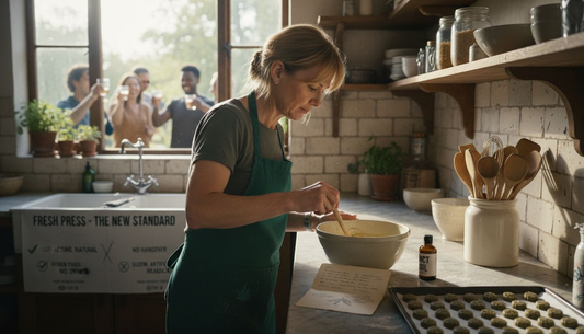 Preparing hemp edibles with carrier oils in kitchen