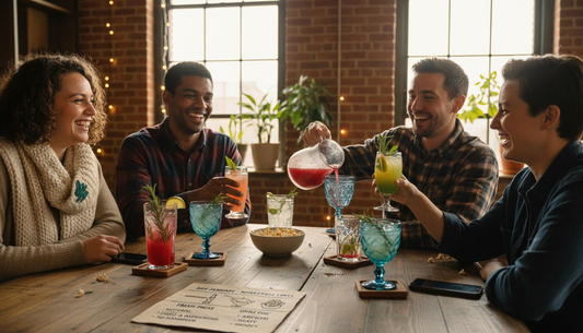 Friends enjoying mocktails in Minnesota loft