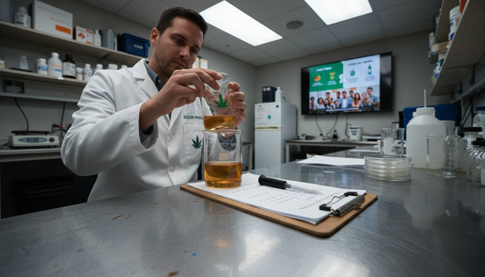Laboratory technician examining cannabis nanoemulsion