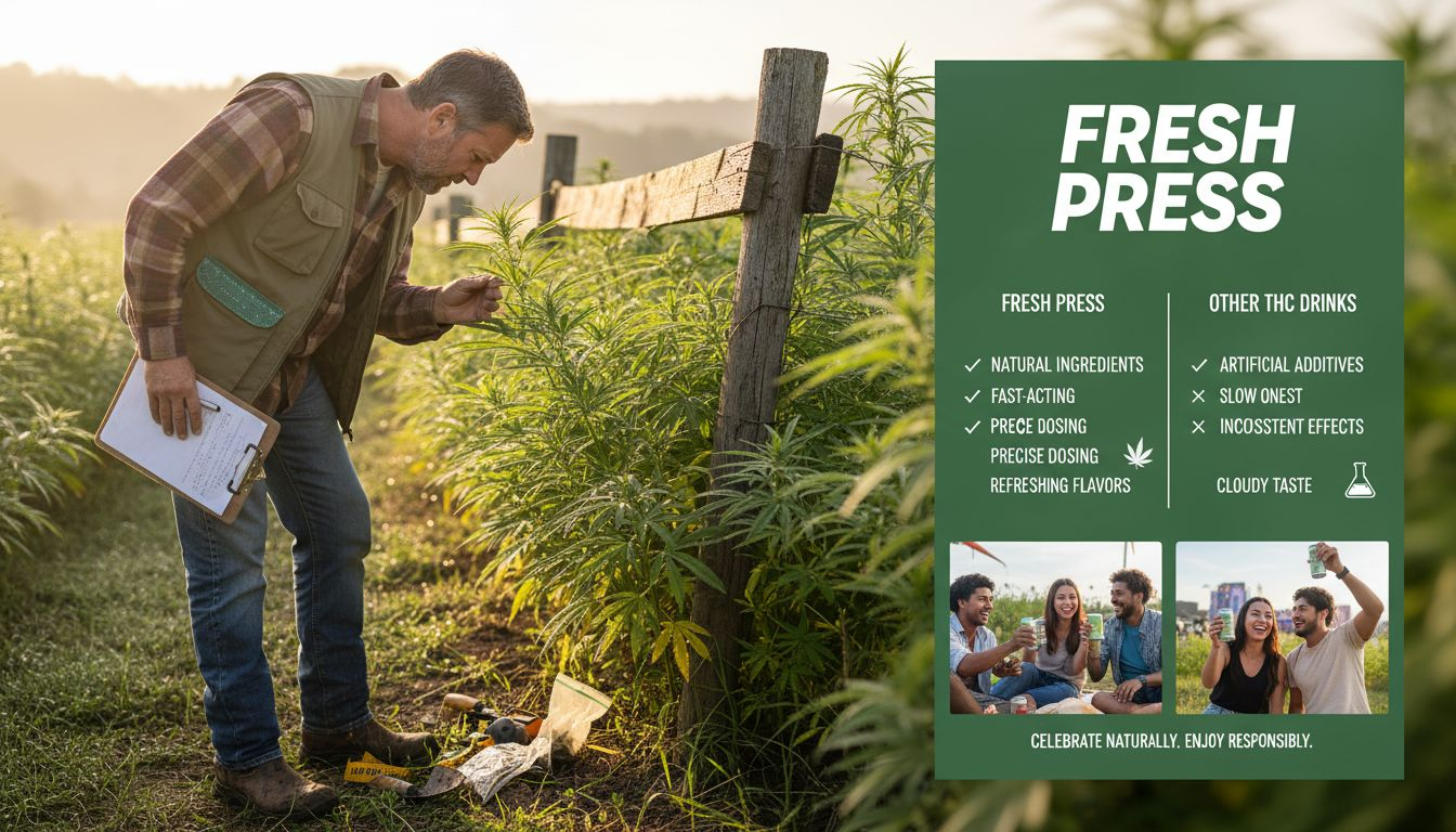 Agronomist inspecting hemp field at sunrise