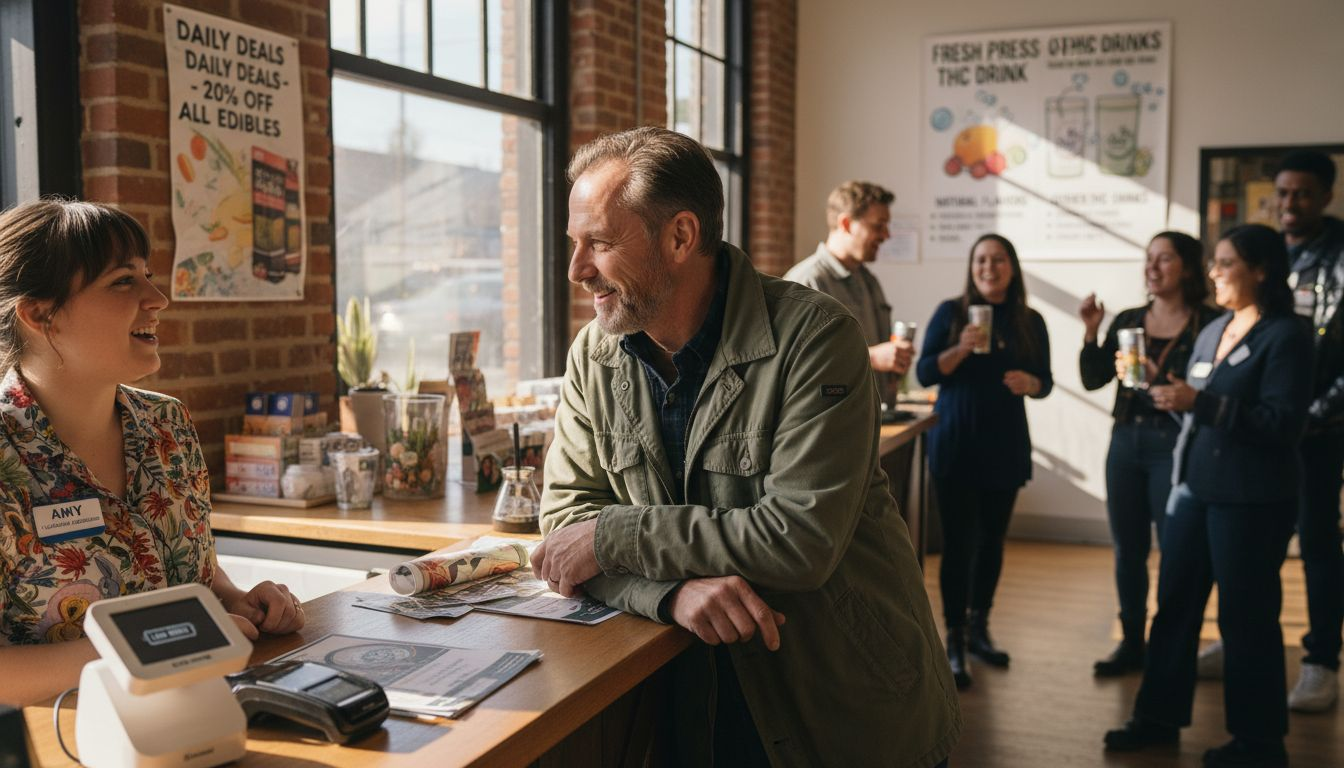 Shopper browsing cannabis deals at dispensary
