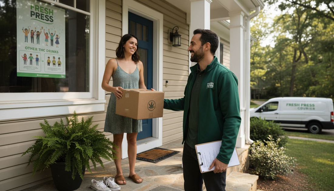 Cannabis box delivered to suburban porch