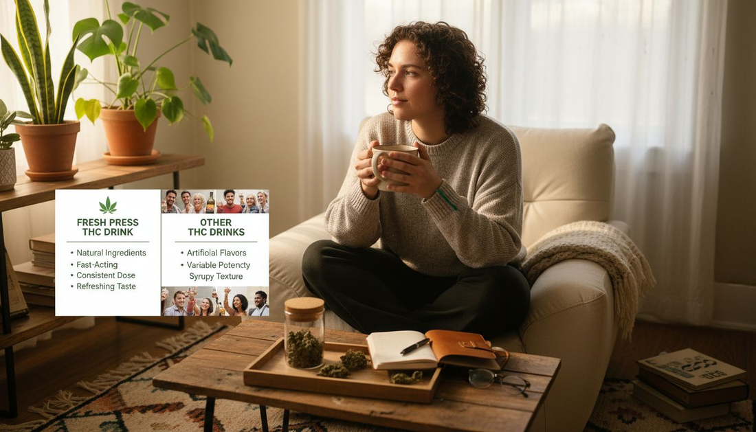 Person practicing cannabis mindfulness in calm living room
