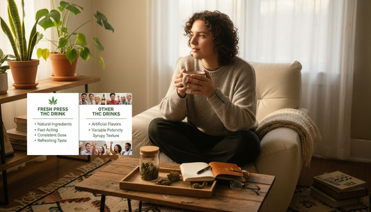 Person practicing cannabis mindfulness in calm living room