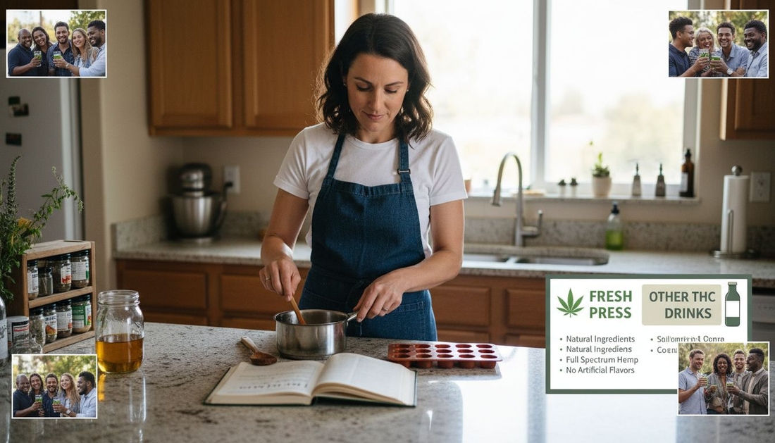 Woman making hemp edibles in home kitchen