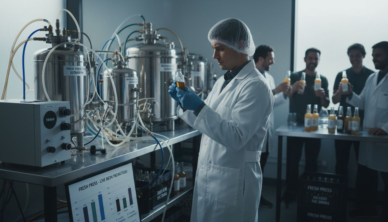 Lab technician examines vial of live resin