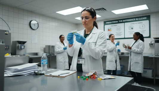 Technician inspects cannabis edibles in lab