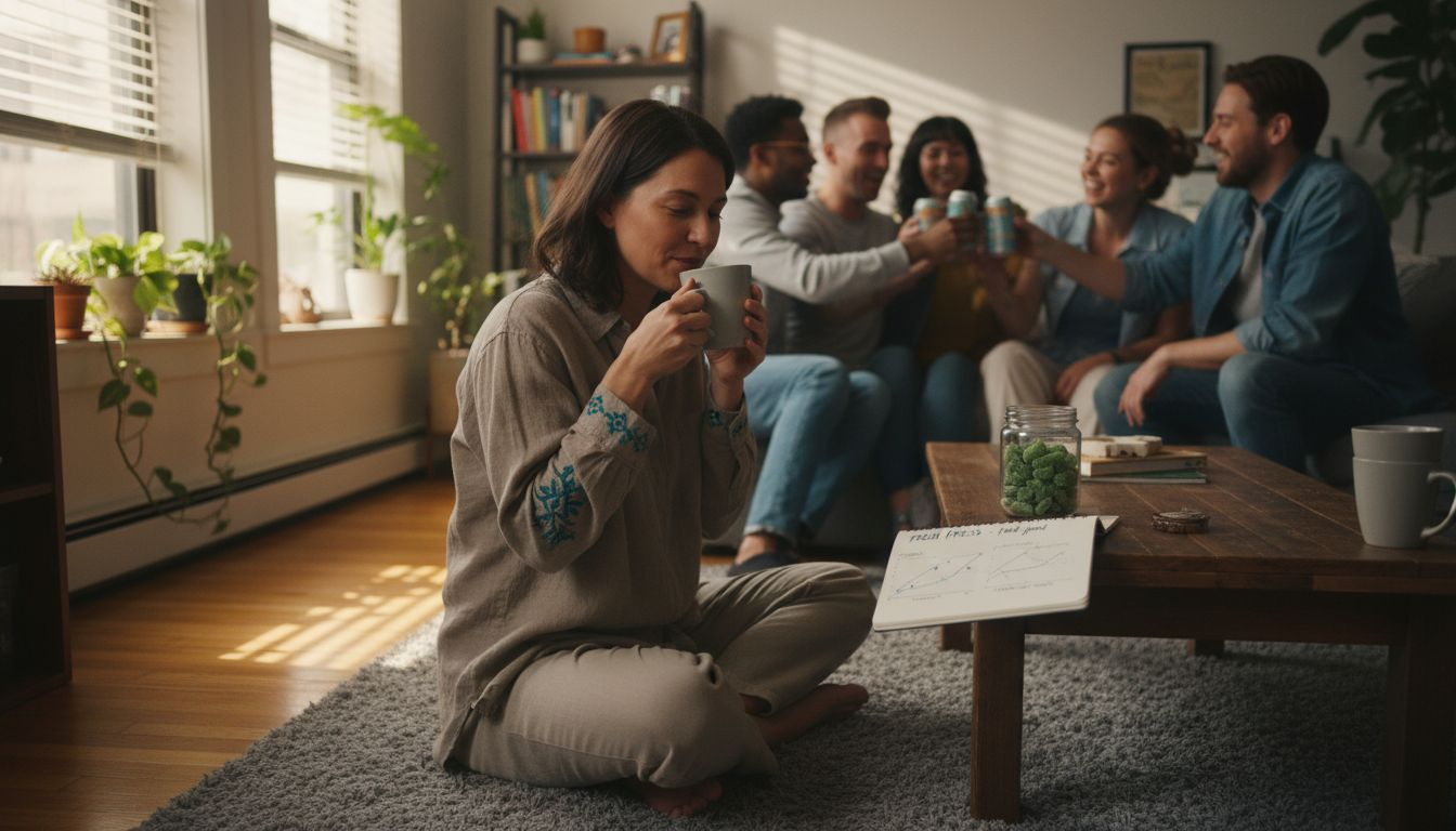 Woman practicing cannabis self-care at home
