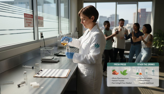 Technician handling cannabis extract in lab setting