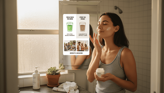 Woman applies hemp cream in home bathroom