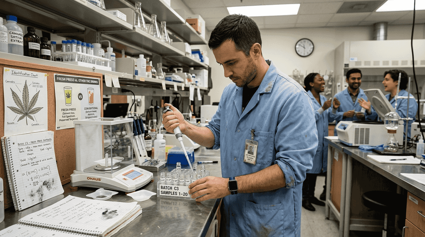 Lab technician preparing cannabis THC experiment
