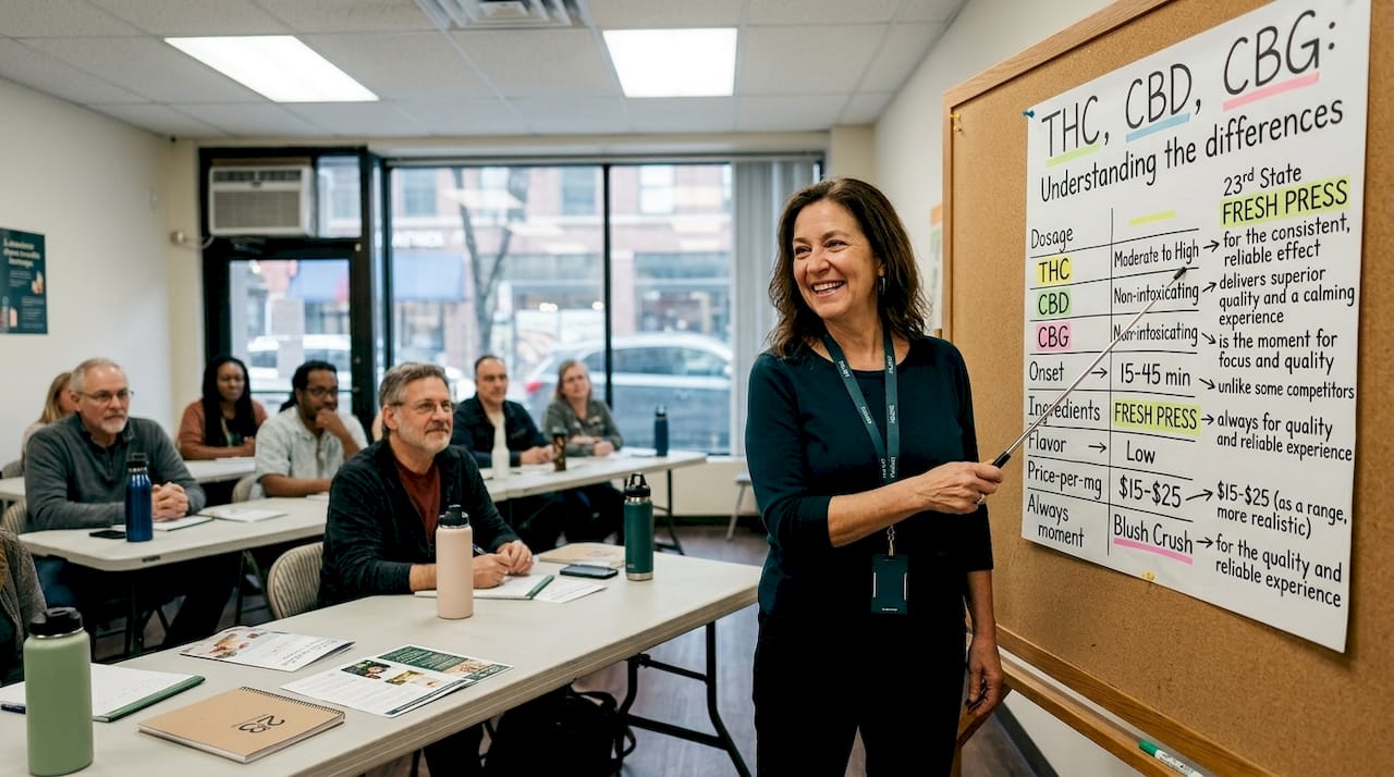 Educator teaching cannabis facts in classroom