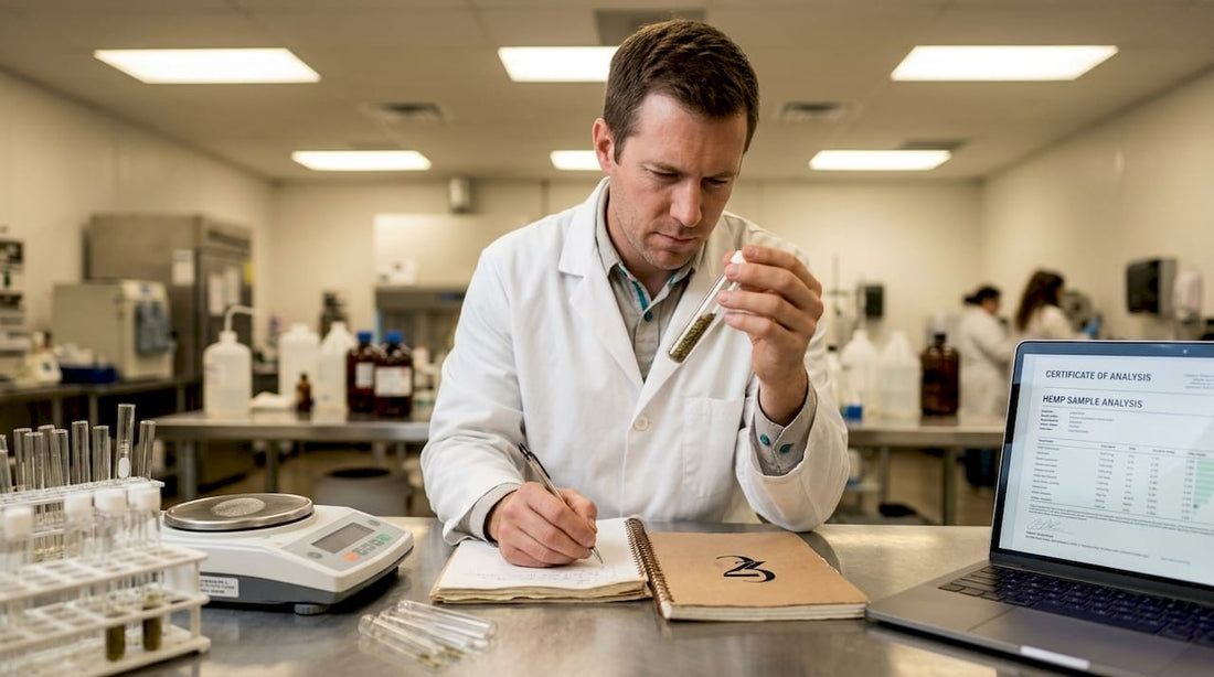 Lab technician analyzing hemp sample for grading