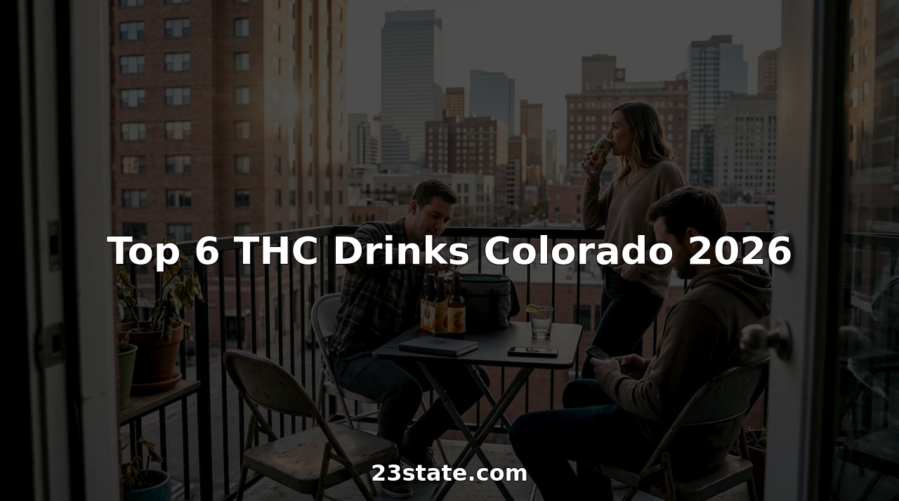 Adults enjoying THC drinks on Denver balcony