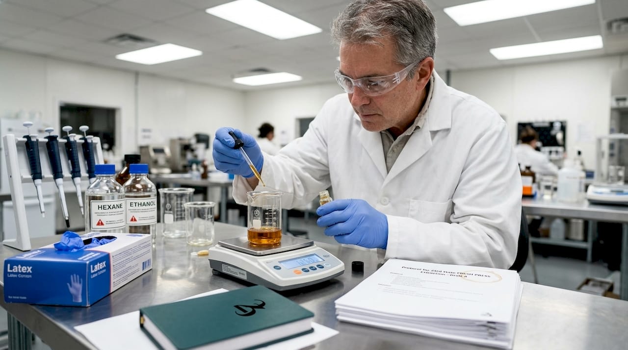 Lab technician prepares hemp extract solution
