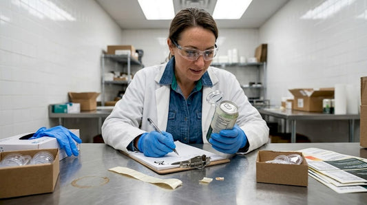 Manager checking cannabis product packaging safety