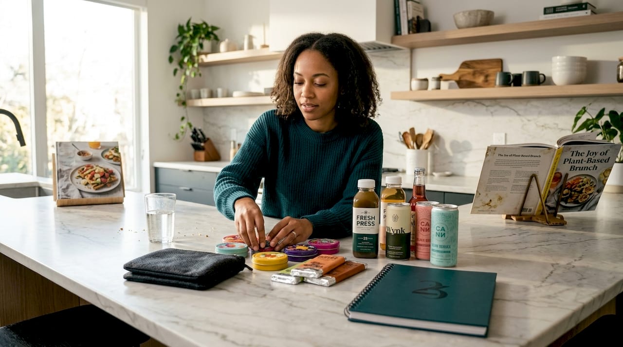 Woman arranging edibles and safety essentials