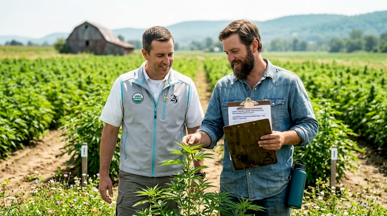 Inspector certifying organic hemp field