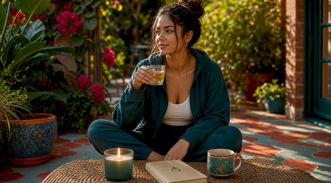 Woman enjoying cannabis wellness beverage ritual