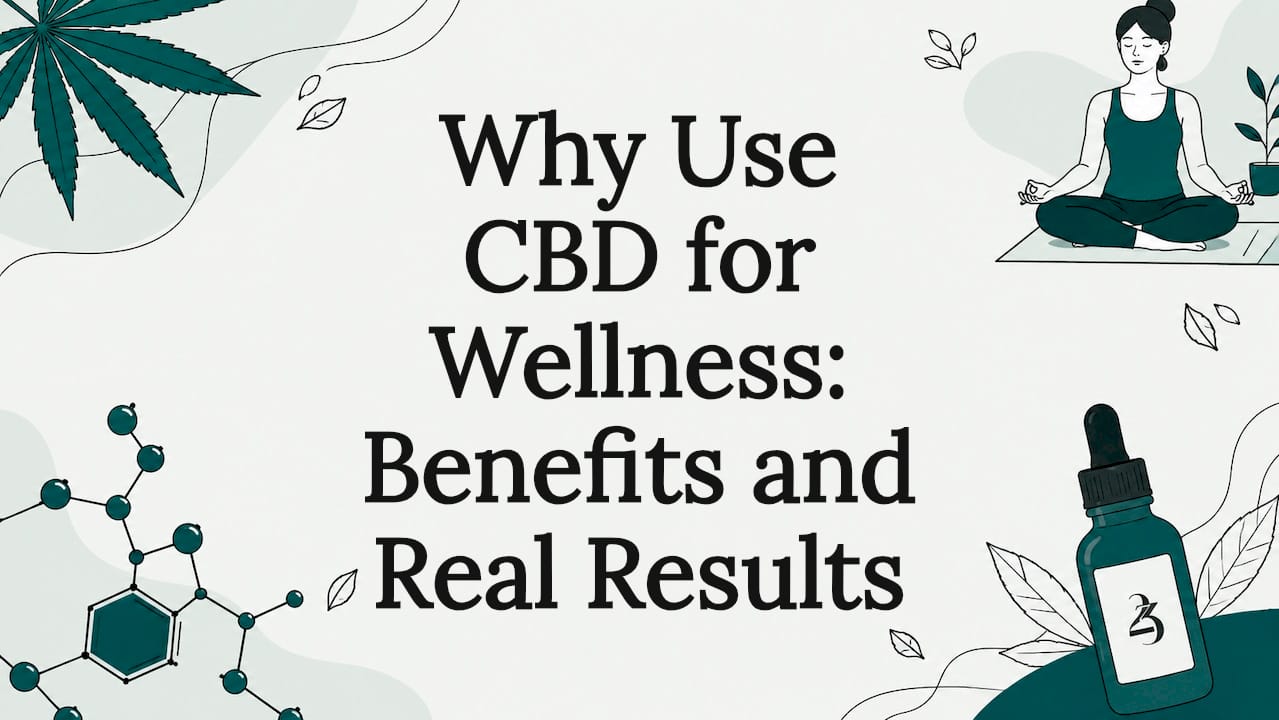 Decorative title card with CBD wellness icons
