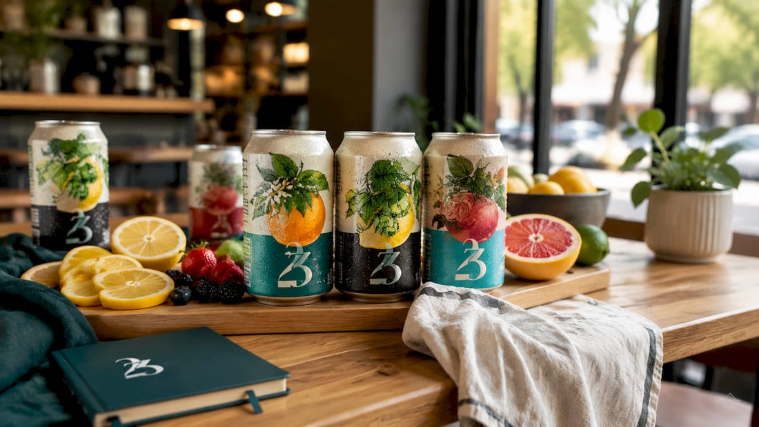 Variety of hemp cannabis beverage cans on kitchen counter