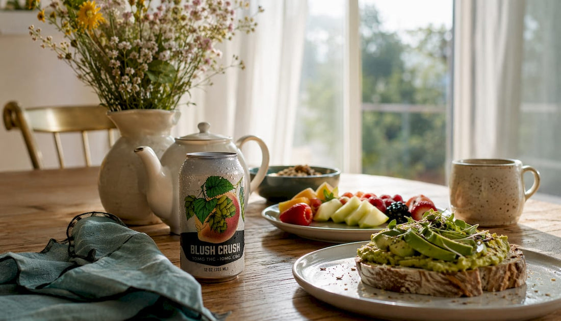 Morning CBD wellness routine at kitchen table