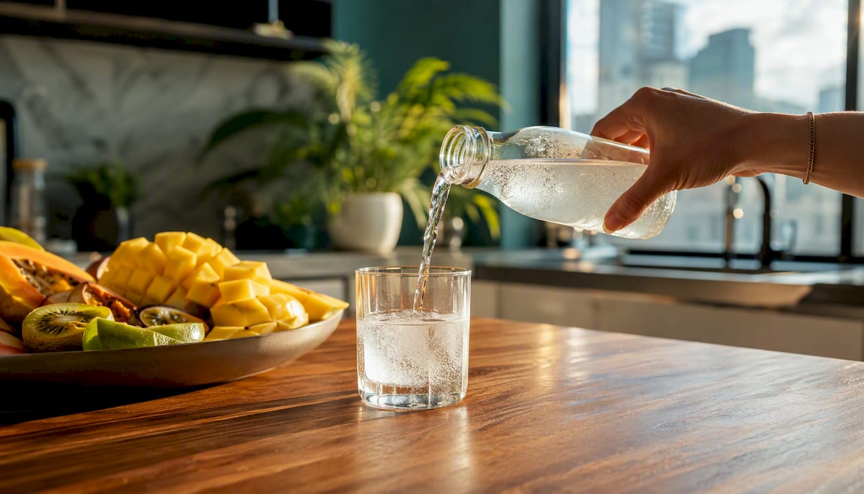 Hand pouring sparkling cannabinoid beverage