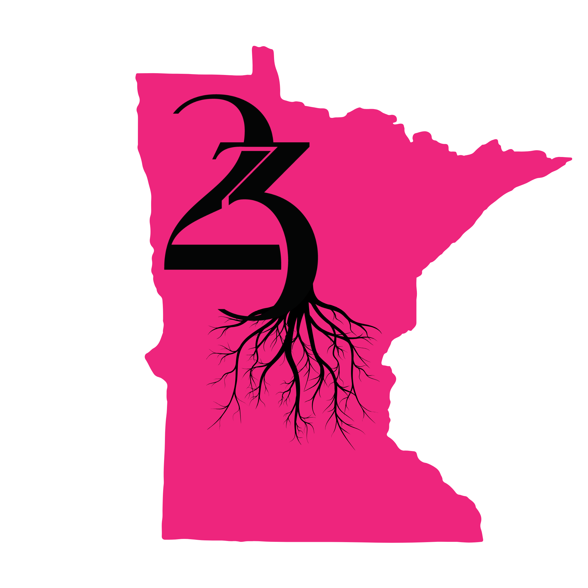 Image of the state of MN in pink showing 23rd State having roots.