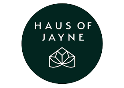 Haus of Jayne logo with a green circle and white text on a white background
