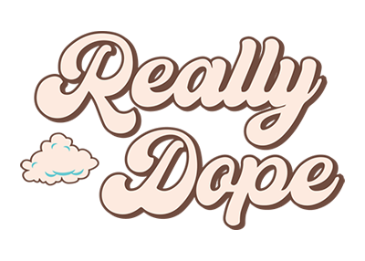 Decorative text 'Really Dope' with a cloud graphic on a white background