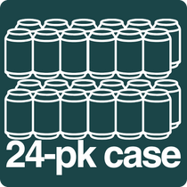 Illustration of a 24-pack case with white cans on a green background