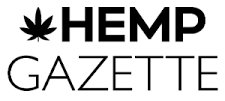 Logo of Hemp Gazette with a cannabis leaf symbol on a white background