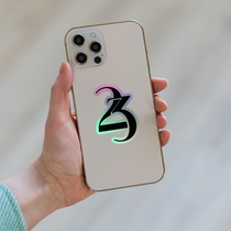 kiss-cut-holographic-stickers-grey-3x3-on-a-phone