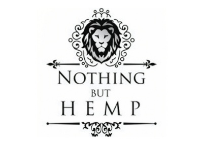 Logo for 'Nothing But Hemp' with a lion emblem on a white background