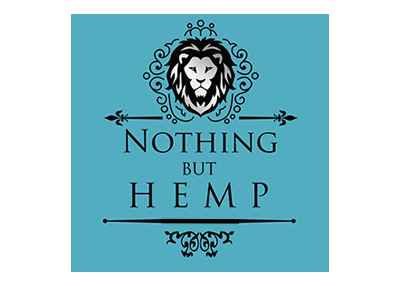 Logo with a lion's head and 'Nothing But Hemp' text on a blue background